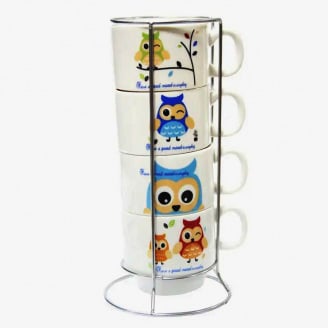 Набор чашек SNT 4 шт в стойке 250 мл Совы 16328-2