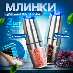 Набор мельниц для соли перца специй SBTR 2 предмета на батарейках Серебро (SPM-12/Silver) Якимівка