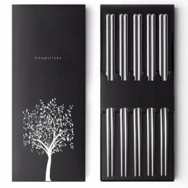 Набор 5 пар многоразовых антискользящих суши палочек Urbankit хром