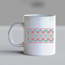 Кружка чашка белая с принтом "Красно-зеленый орнамент" Кавун