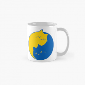 Кружка чашка белая с принтом "Украинские коты Инь и Ян синий и желтый" Кавун