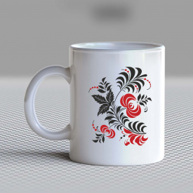 Кружка чашка белая с принтом "Красно-черная Петриковская роспись" Кавун