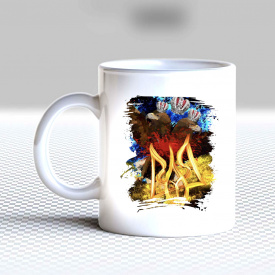 Кружка чашка белая с принтом "Горящий трезубец на фоне двуглавого орла" Кавун