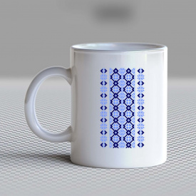 Кружка чашка белая с принтом "Синий орнамент вышиванки на груди" Кавун