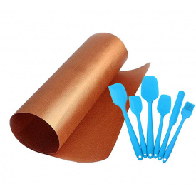 Набор кухонных принадлежностей 6 в 1 Голубой и антипригарный коврик для BBQ Бронзовый (vol-1231)