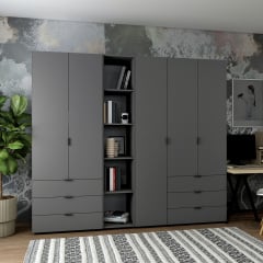 Комплект Doros Гелар з Етажеркою Графіт 2+3 ДСП 231.9х49.5х203.4 (42005057) Курень