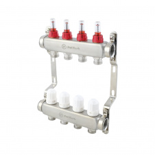 Коллектор теплого пола Polmark 1″3/4″ c 4 выходами, с расходомерами (PSMF104)