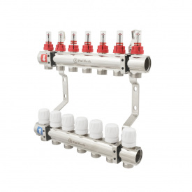 Коллектор теплого пола Polmark 1″3/4″ c 7 выходами, с расходомерами (PBMF107)