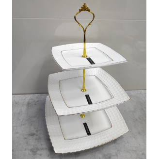 Фруктівниця фарфорова біла 3-х ярусна Снігова королева Interos 0128-A