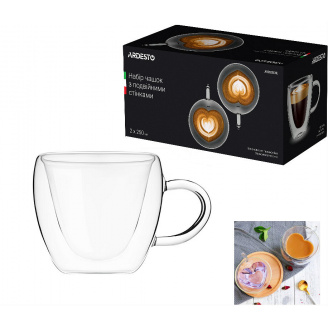 Набор чашек с ручками Ardesto с двойными стенками 250 мл h- 9,5 см 2 шт боросиликатное стекло AR2625GHL