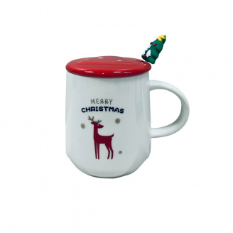 Чашка керамічна з кришкою OLens 102-1085 360 мл Олень Merry Christmas