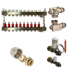 Колектор для теплої підлоги Heat-Pex 1x3/4 на 10 контурів з витратомірами євроконус Еланец