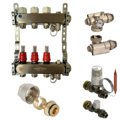 Колектор для теплої підлоги Heat-Pex 1x3/4 на 3 контури з витратомірами євроконус Бучач