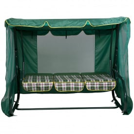 Садова гойдалка Vitan Сімейна тканина зелена з тентом москітною сіткою тримісна
