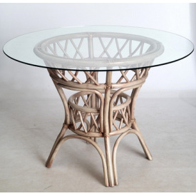 Обеденный стол круглый Феофания стеклянный D-107 см ножки ротанг