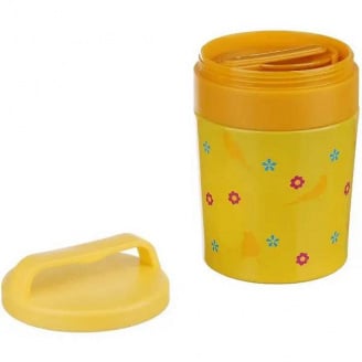 Термос харчовий дитячий із пластиковою ложкою 350 мл нержавіюча сталь A-Plus 1665 жовтий