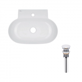Раковина подвесная/накладная Qtap Cardinal 565х400х130 овальная, белая + Донный клапан PU02 (QT0411K177WN47330)