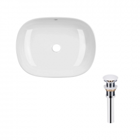 Раковина накладная Qtap Aquarius 465x375x115 прямоугольная, белая + Донный клапан PU02 (QT21112185WN47295)