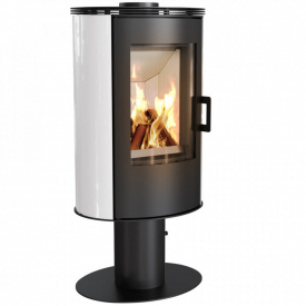 Печь-камин на дровах Kratki KOZA AB S/N/DR 8 кВт белый кафель, сталь, напольный (Ø150)