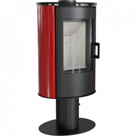 Печь-камин на дровах Kratki KOZA AB S/N/O/DR 8 кВт, красный кафель, сталь, напольный (Ø150)