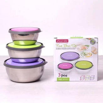 Набір ємностей 3 шт із нержавіючої сталі з пластиковими кришками Kamille 2111