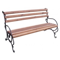 Дерев'яна лава зі спинкою Захід №2 1800 мм на металевих фігурних ніжках для саду парку Бровары
