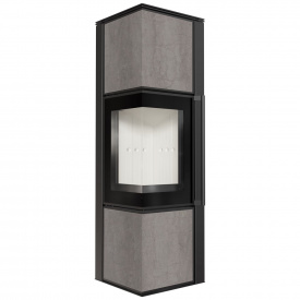 Печь-камин на дровах Kratki TORA M NATURALI GRIGIA 8 кВт сталь, угловой керамогранит (Ø150)