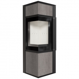 Печь-камин на дровах Kratki TORA S NATURALI GRIGIA 8 кВт сталь, угловой керамогранит (Ø150)