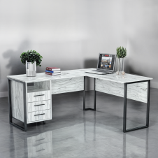 Стол угловой офисный Tobi Sho LOFT Iceberg СУЛА/3-1 с 3 ящиками столешница 18 мм, 1400х1400х750 Дуб крафт белый