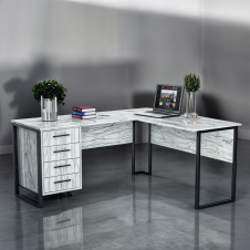 Стіл кутовий офісний Tobi Sho LOFT Iceberg СУЛА/2-1 з 4 шухлядами стільниця 18 мм, 1400х1400х750 Дуб крафт білий