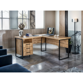 Стол угловой офисный Tobi Sho LOFT Gold СУЛГ/3-1 с 3 ящиками столешница 18 мм, 1600х1400х750 Дуб аппалачи