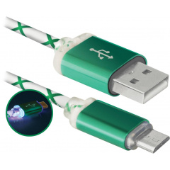 Кабель Defender USB08-03LT USB(AM)-MicroBM GreenLED Backlight 1m (6343357) Київ