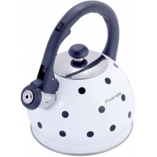 Чайник 2л из нержавеющей стали со свистком в горошек белый Kamille DP112953