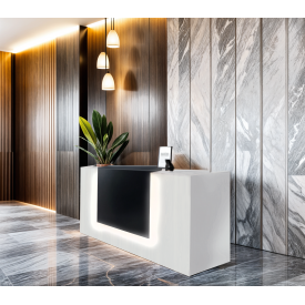 Стійка адміністратора Tobi Sho Рецепція/1 для офісу, салону з підсвічуванням та шухлядами, 1800х800х1000 Білий/Чорний