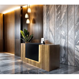 Стійка адміністратора Tobi Sho Рецепція/1 для офісу, салону з підсвічуванням та шухлядами, 2000х800х1000 Дуб аппалачі/Чорний