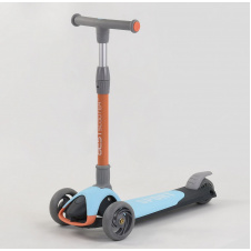 Самокат трехколесный Best Scooter складной алюминиевый руль, 3 колеса PU со светом Blue/Orange (102032)