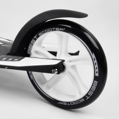 Самокат двухколесный Best Scooter с PU колесами, амортизатором, широким рулем, зажимом для руля Black/White (100069) Тернопіль