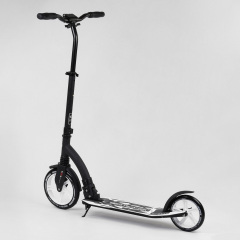 Самокат двухколесный Best Scooter с PU колесами, амортизатором, широким рулем, зажимом для руля Black/White (100069) Тернопіль