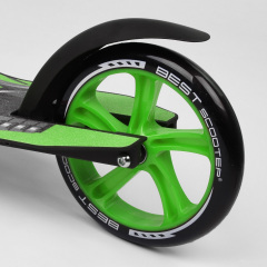 Самокат двухколесный Best Scooter с PU колесами, амортизатором, широким рулем, зажимом для руля Black/Green (94767) Охтирка