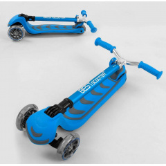 Самокат трехколесный Best Scooter складной алюминиевый руль, 4 колеса PU со светом Blue (102319) Запоріжжя