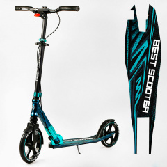 Двухколесный складной самокат Best Scooter 100 кг Black and turquoise (113199) Ніжин