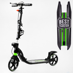Двухколесный складной самокат фонарик 2 амортизатора Best Scooter 100 кг Black and green (114435) Березнегувате