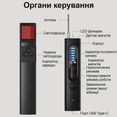 Детектор жучков скрытых камер и магнитов - антижучок 3 в 1 с фонариком Nectronix X13 (100967) Нове