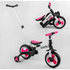 Велосипед-трансформер детский родительская ручка съемные педали Best Trike 10" Black and Pink (105226) Доманёвка
