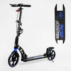 Двухколесный складной самокат фонарик 2 амортизатора дисковый тормоз Best Scooter 100 кг Black and blue (114293) Гайсин