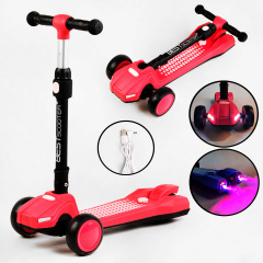 Самокат трехколесный складной руль свет звук дым Best Scooter MAXI 60 кг Red (111438) Жмеринка