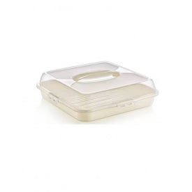 Тортівниця 35 х 35 х 10 см квадратна кремова Dunya Plastik 30308