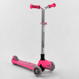 Самокат трехколесный Best Scooter складной алюминиевый руль, 4 колеса PU со светом Pink (102317)