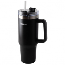 Термокухоль з ручкою та соломинкою Magio MG-1087 1.2 л Black