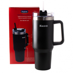 Термокухоль з ручкою та соломинкою Magio MG-1087 1.2 л Black Київ